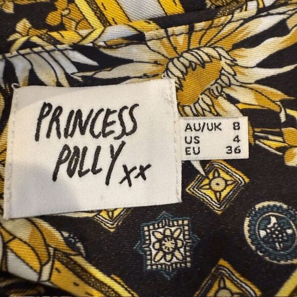 Princess Polly Lucci Mini Dress Chain Floral Slip Dress Black Gold Print Size 4 - Picture 6 of 11